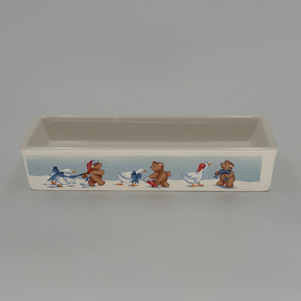Vintage 1988 House of Lloyd Christmas Bear and Goose Ceramic Cracker Tray Dish